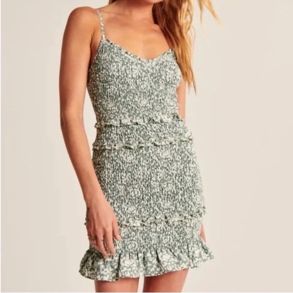 Abercrombie & Fitch Sage Green floral Ruched Mini Dress